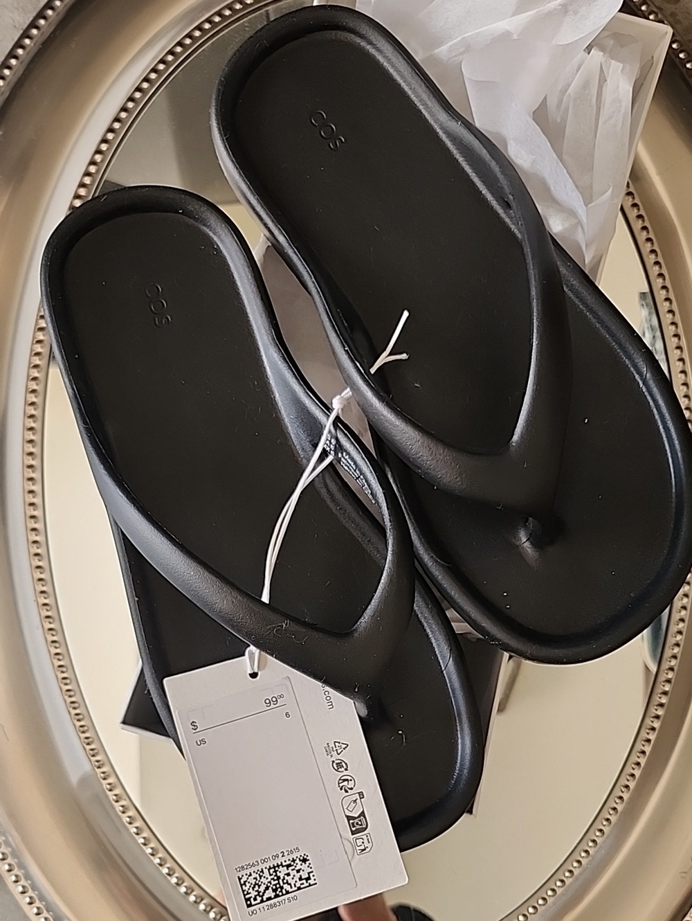 COS Eva Black Minimalist Thong Flip Flop Sandals with Molded Footbed